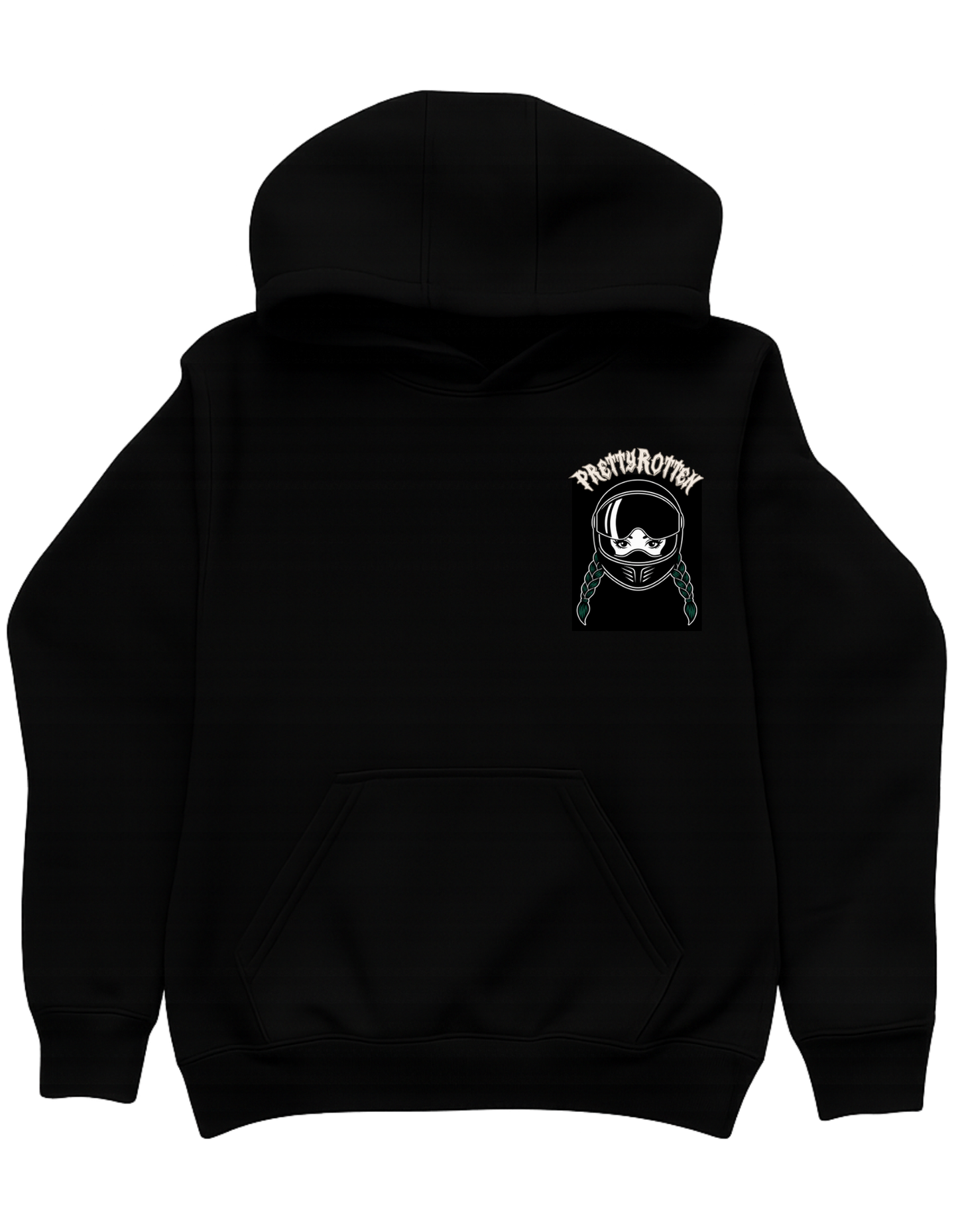 Light gray graphic women’s motorcycle hoodie with floral graphic and Stay Rotten text biker streetwear