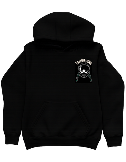 Light gray graphic women’s motorcycle hoodie with floral graphic and Stay Rotten text biker streetwear