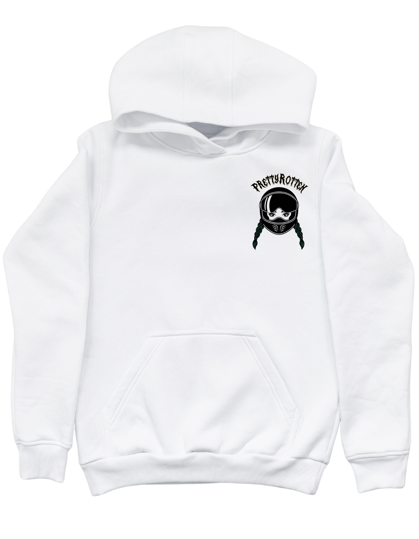 Light gray graphic women’s motorcycle hoodie with floral graphic and Stay Rotten text biker streetwear