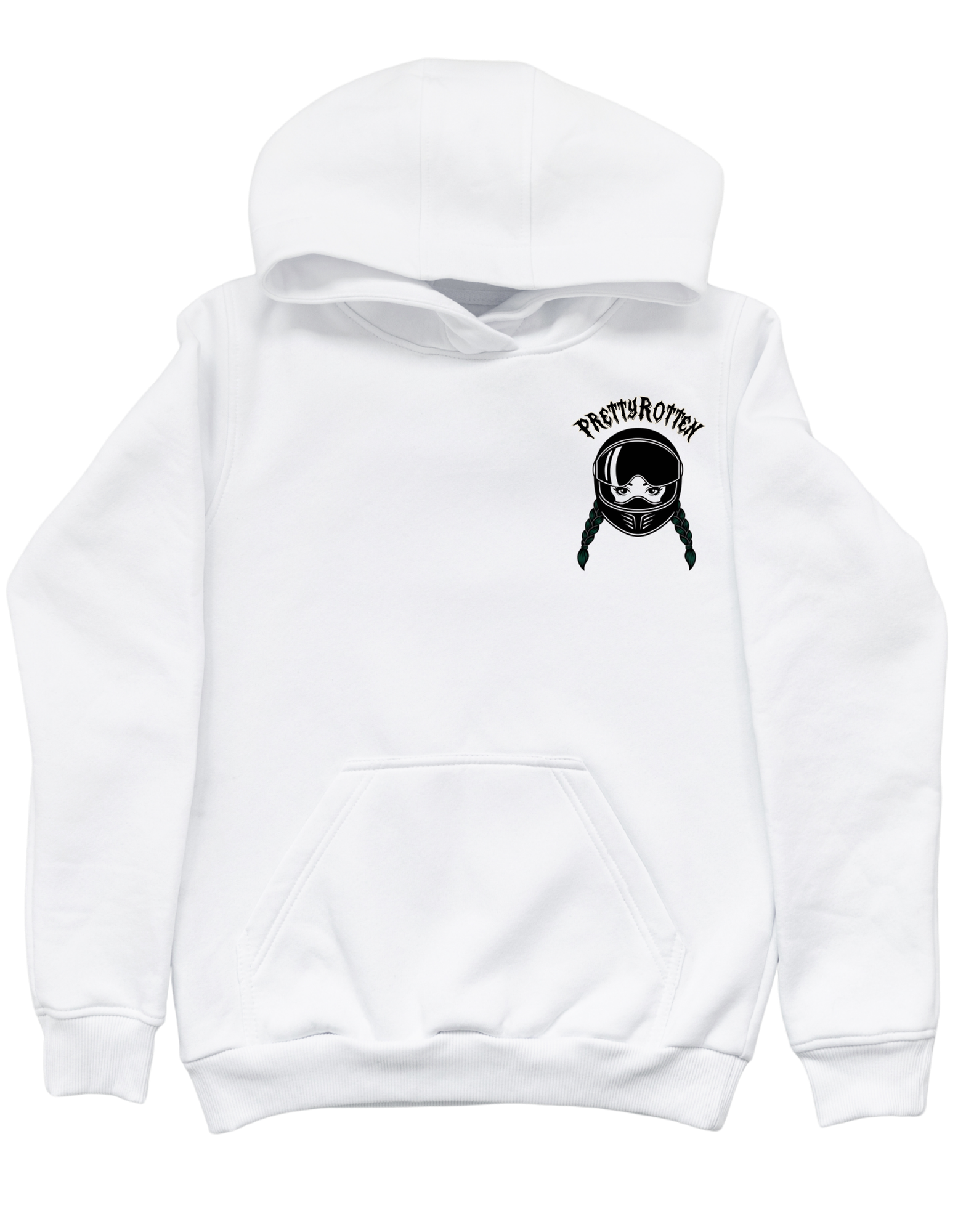 Light gray graphic women’s motorcycle hoodie with floral graphic and Stay Rotten text biker streetwear