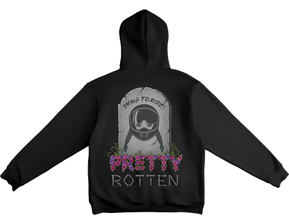 Women’s motorcycle hoodie Dying to Ride tombstone helmet graphic edgy biker apparel Black