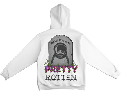 Women’s motorcycle hoodie Dying to Ride tombstone helmet graphic edgy biker apparel White