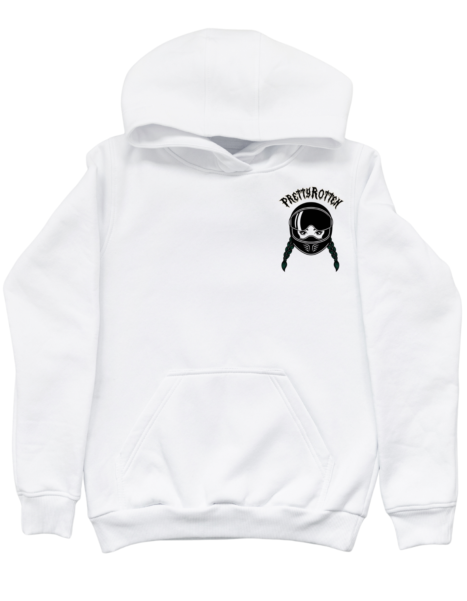Women’s floral motorcycle hoodie Stay Rotten graphic edgy biker streetwear Pretty Rotten White