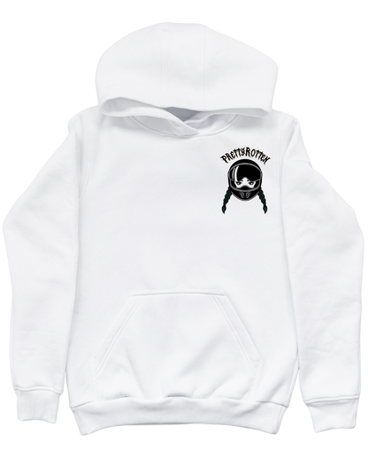 Women’s floral motorcycle hoodie Stay Rotten graphic edgy biker streetwear Pretty Rotten White