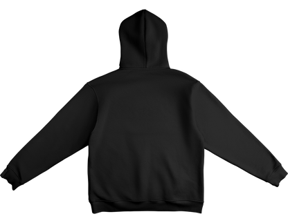 Black women’s motorcycle hoodie with Pretty Rotten helmet logo front graphic minimalist biker streetwear