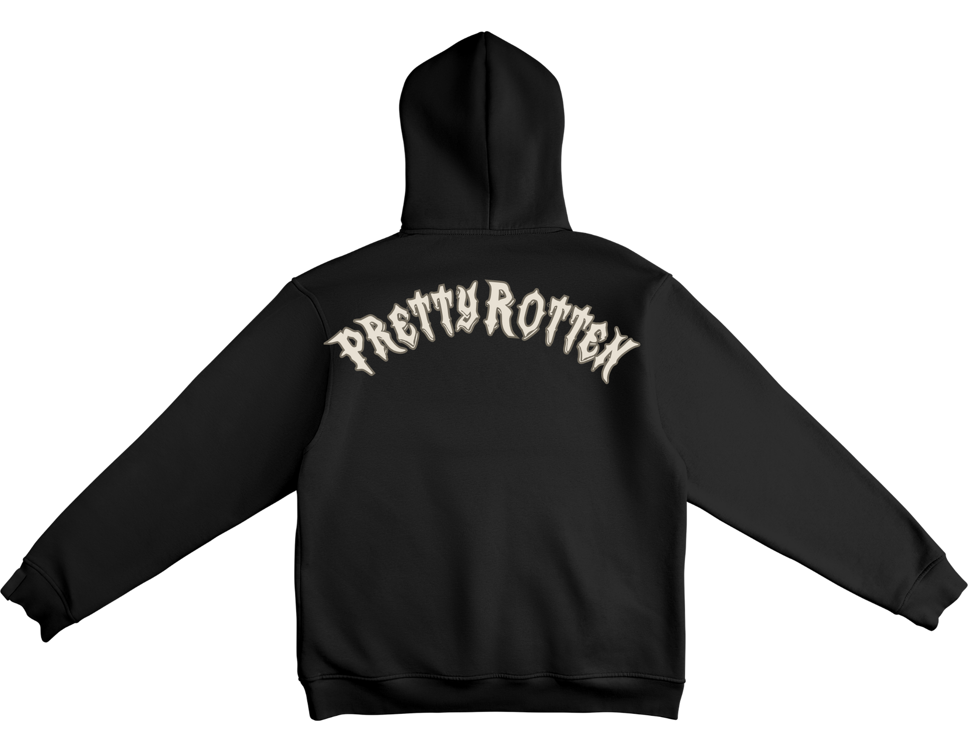 Black women’s biker hoodie with Pretty Rotten text minimalist motorcycle streetwear design