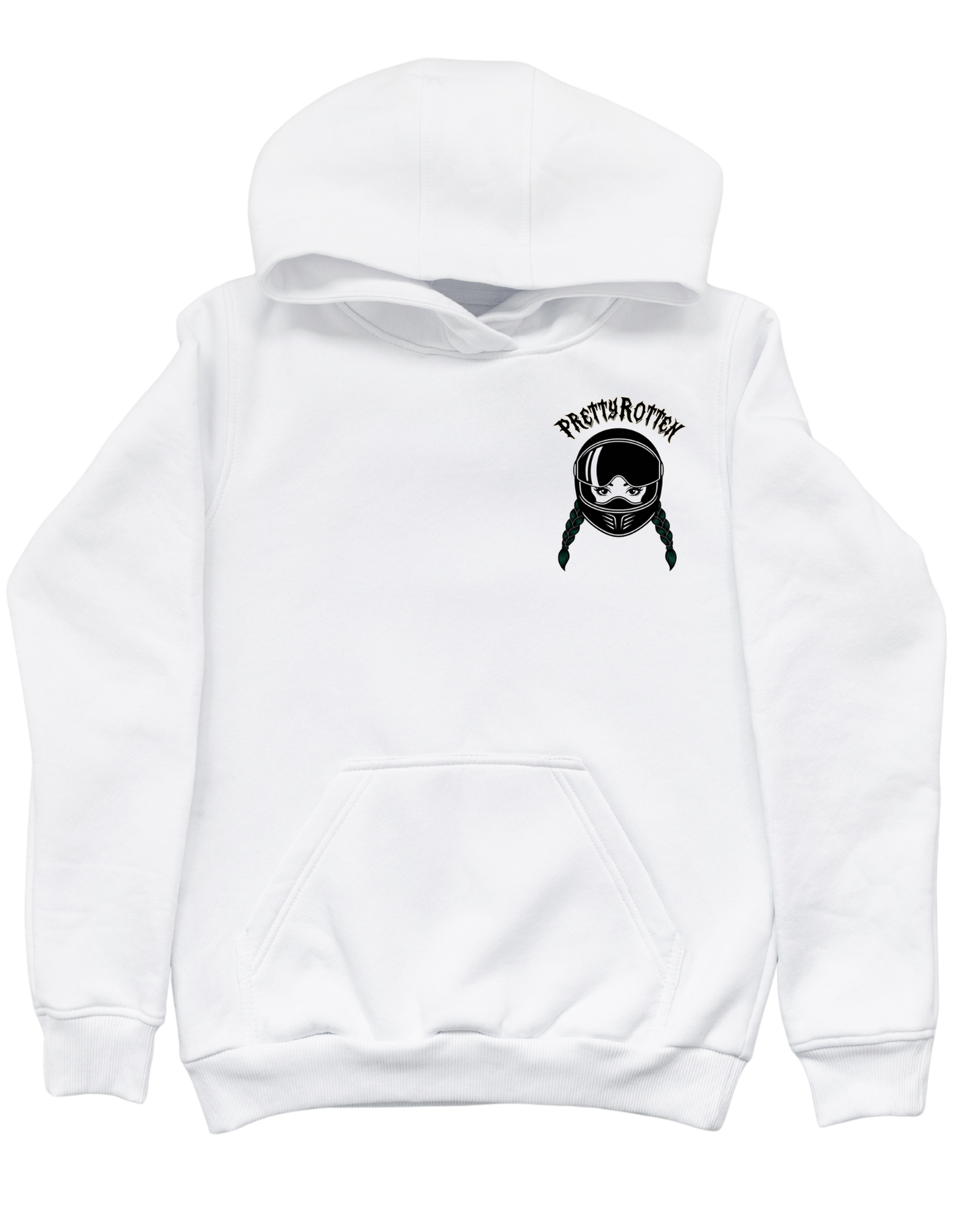 Women’s motorcycle hoodie with helmet graphic and Ride or Rot text edgy biker streetwear hoodie