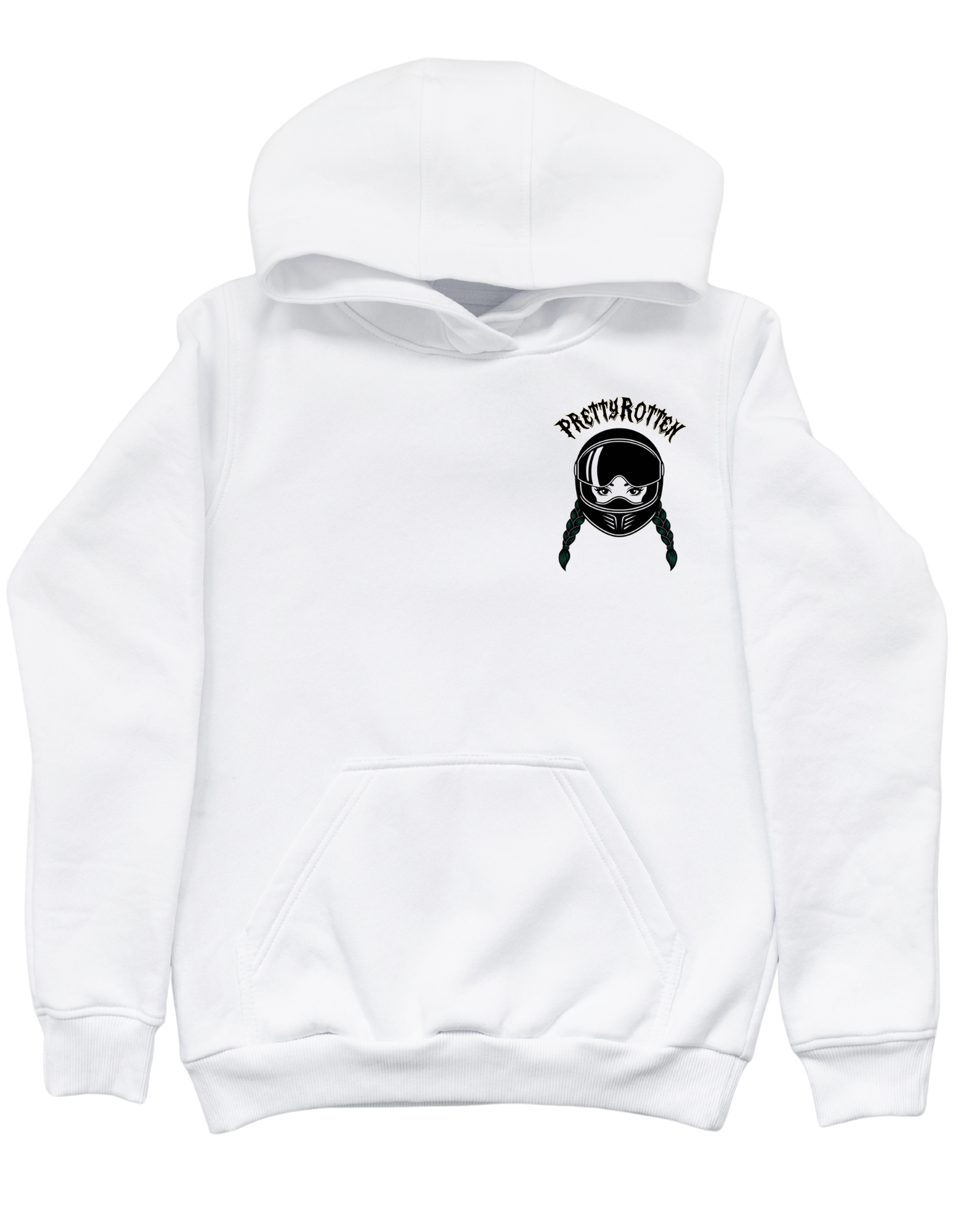 Women’s motorcycle hoodie with helmet graphic and Ride or Rot text edgy biker streetwear hoodie
