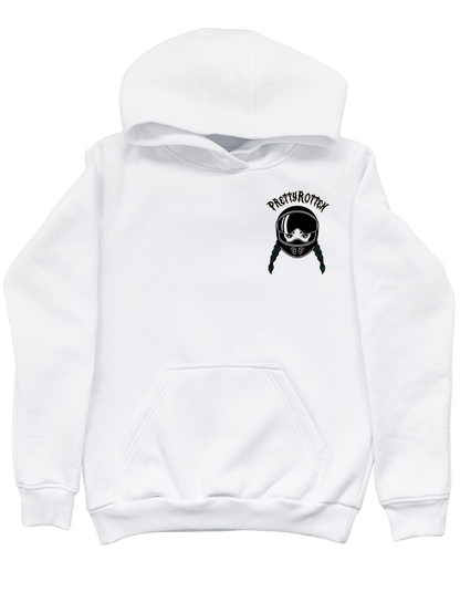 Women’s motorcycle hoodie with helmet graphic and Ride or Rot text edgy biker streetwear hoodie